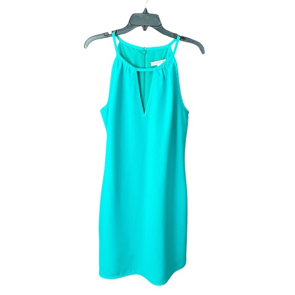 Banana Republic keyhole halter shift dress knee length lined 14 aqua turquoise - Picture 1 of 11